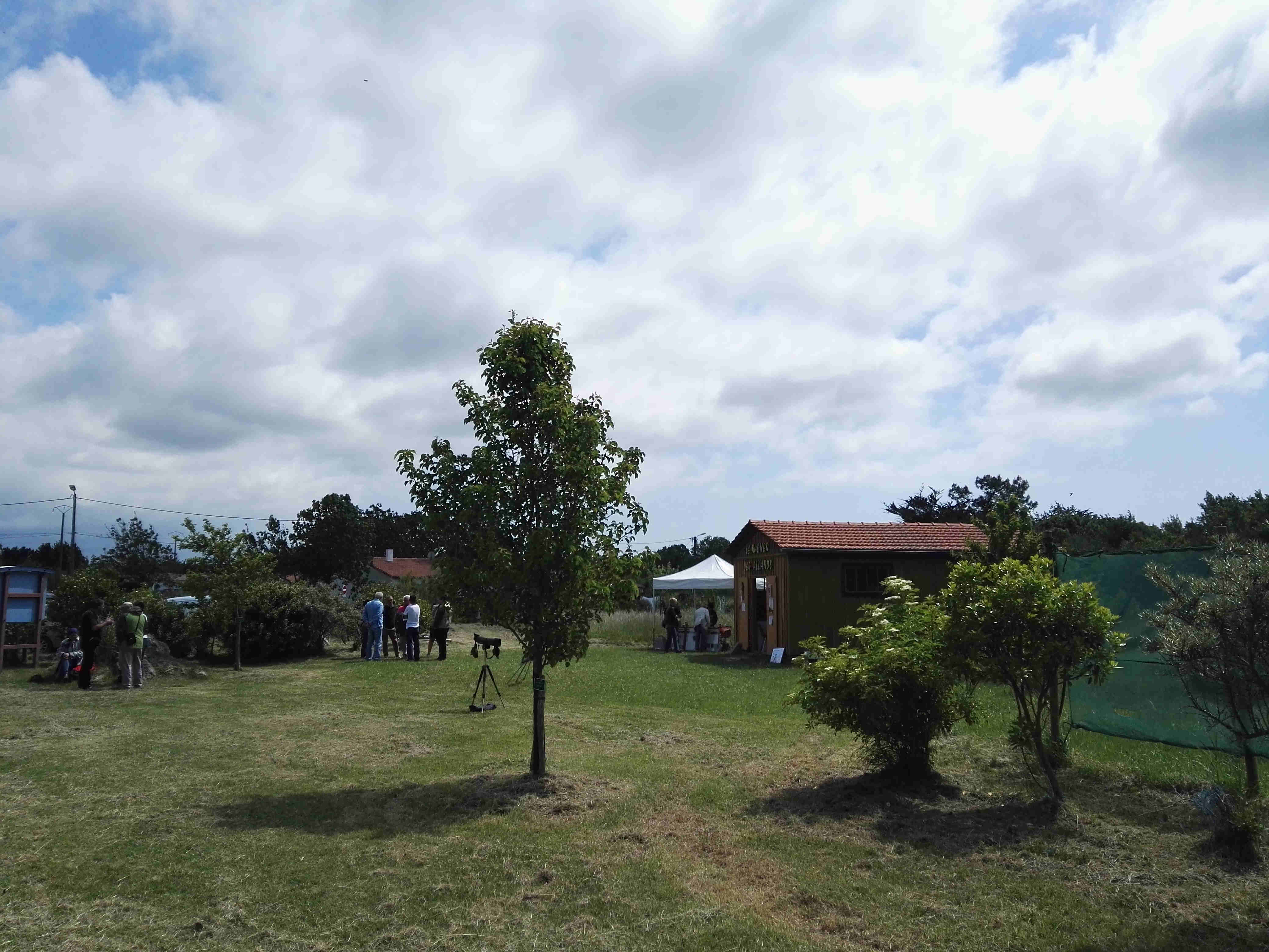 Vue de loin de la cabane du rucher des Allards pendant la journée portes ouvertes de l'AAIO (Association des Apiculteurs de l'ïle d'Oléron)du 25 mai 2019